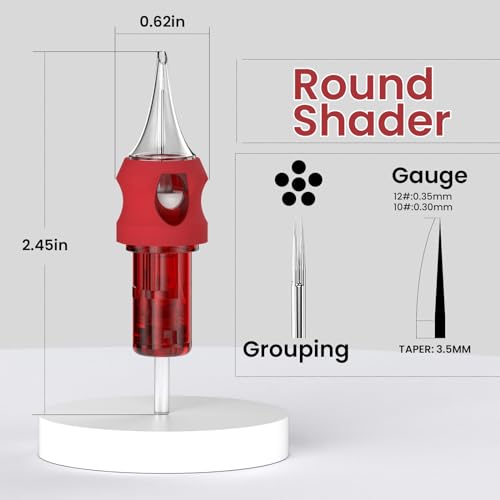 Wormhole Tattoo Cartridge Needles 7RS Needle Cartridge #12 Standard 7 Round Shader Tattoo Needles 20PCS Disposable Finger Ledge Cartridges 3.5MM Taper for Tattoo Gun Tattoo Supplies 1207RS