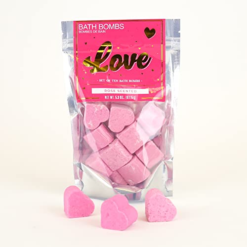 Gift Republic - 10 Love Bath Bombs | Rose Bath Mini Hearts for The Bath | Bubble Pearls in Rose Fragrance | Bubble Bathtub Bombs | Gift for Christmas, Birthday, Valentine's Day