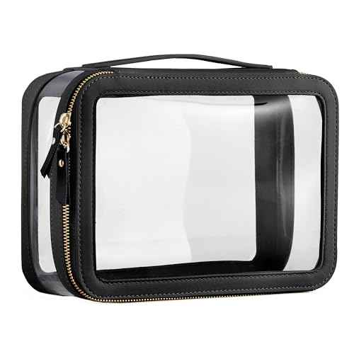 HBlife Clear Makeup Bag Organizer, Portable Travel Toiletry Cosmetic Bag Case for Women, Large Make Up Bag Makeup Train Case Transparent Storage Bag Pouch with Handle(Black)