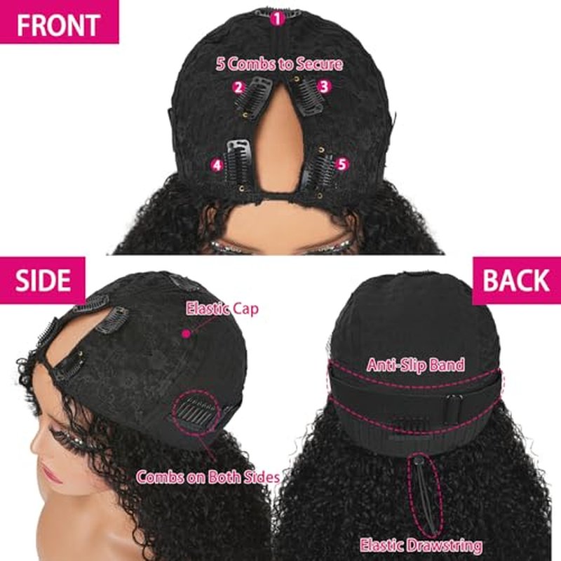 Ainmeys Curly V Part Wigs Ombre Brown V Shape Wigs for Black Women No Leave Out Lace Front Wigs Upgrade U Part Wigs Glueless Full Head Clip In Half Wigs(#FB30 18IN)