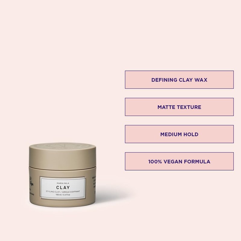 Maria Nila Minerals Clay, 3.4 Fl Oz / 100 ml, Hold 3/5, For all Hairstyles, Defining Wax Gives Matte Texture, 100% Vegan & Sulfate/Paraben free