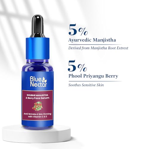 Blue Nectar Manjistha & Berry Serum with Gua Sha for Face | Hydrating Vitamin C Serum for Women & Men (13 Herbs, 1 Fl Oz)