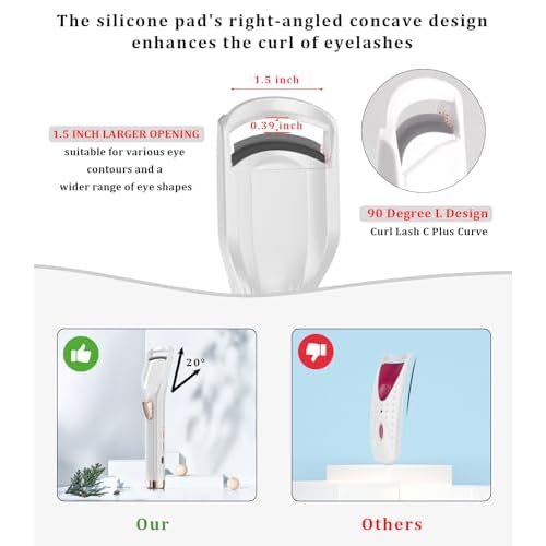 Heated Eyelash Curler Premium PRO - Fast Heat up in 8s - 24 Hours Long Lasting - Rechargeable Electric Eyelash Curler with Type-C, 2 Heat Modes, Anti-Burn Eyelid, Gift for Women Girls, White-AB