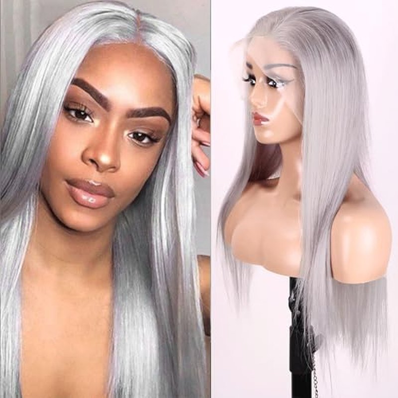 Grey Straight Lace Front Wigs Human Hair Pre Plucked Bleached Knots with Baby Hair Silver 13x4 Brazilian Virgin Lace Frontal Wigs for Black Women 20 Inch 180 Density