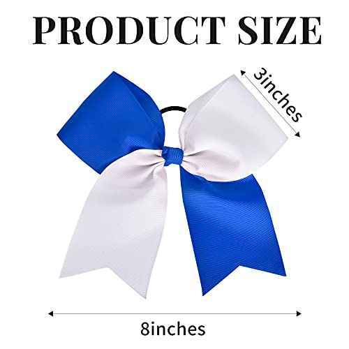 18PCS 8" Large Cheer Bow White Blue Ponytail Holder Elastic Band Hair Ties Hair Bow Accessories for Cheerleading Teen Girls High School College Softball Competition Sports