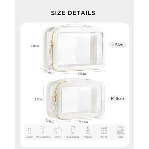 HBlife Clear Makeup Bag Organizer Set, Portable Travel Toiletry Cosmetic Case for Women, Large Make Up Bag Makeup Train Case Transparent Storage Pouch with Handle(White)