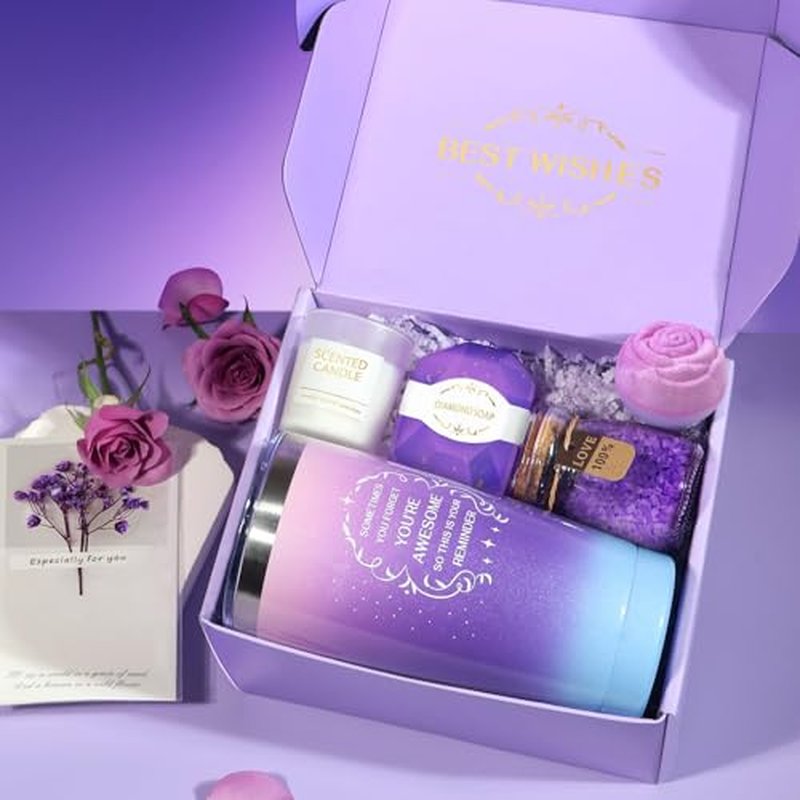 Christmas Gifts for Women, Birthday Gifts for Women, Christmas Gifts for Mom Spa Gifts for Wife, Girlfriend, Coworker, Grandma,Teacher Sister Christmas Gift, Gift Set Idea for Her-Purple Gift Basket