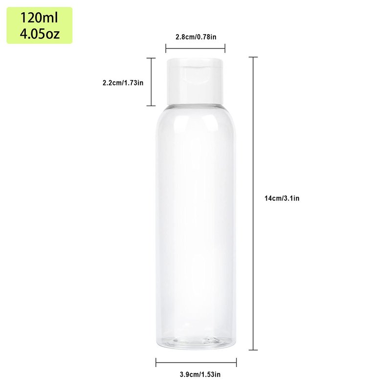 Trendbox 120ml/4oz Clear Plastic Empty Bottles with Flip Cap BPA-Free Travel Containers for Shampoo, Lotions, Liquid Body Soap and Massage Oils - 24 Pack