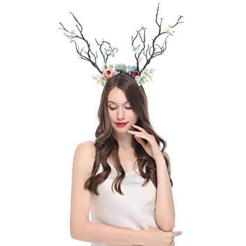 XIDAJIE Deer Antler Flower Crown Headbands Halloween Chritmas Long Antler Flower Branches Headband Props Horns Headpieces Hair Band Photo Shoot Forest Goddess Headdress Headwear, Navy