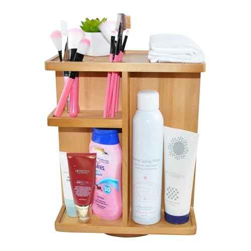 Spiretro Rotating Cosmetic Modular Organizer, Multi-Function Storage, 360 degree Carousel for Makeup, Toiletries, Vanity, Desk, Countertop, Bedroom, Closet, Solid Natural Wood with Acacia Brown