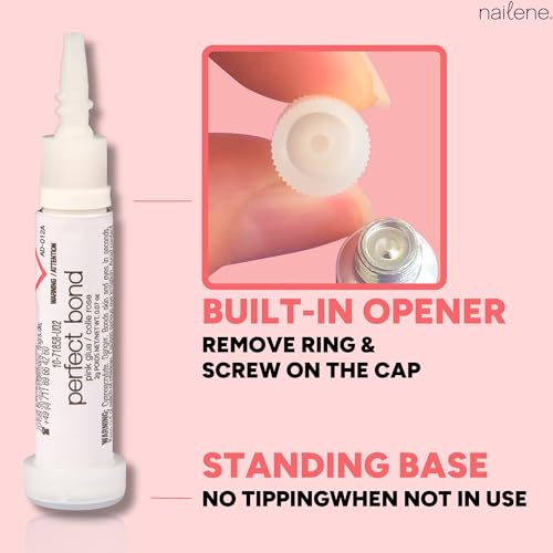 Nailene Perfect Bond Nail Glue, Super Strong, Durable, Easy to Apply Acrylic Nails, Press On Nails, Repairs Natural Nails, Quick Drying Nail Adhesive, Lasts 7 Days, Pink Tint, 2 g/0.07 oz, 2 Pack