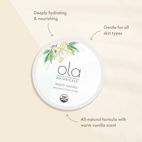 Ola Botanicals Whipped Body Butter (4oz) Vanilla, USDA Certified Organic, Cruelty Free, Gluten Free, Soy Free, Dr. Mercola
