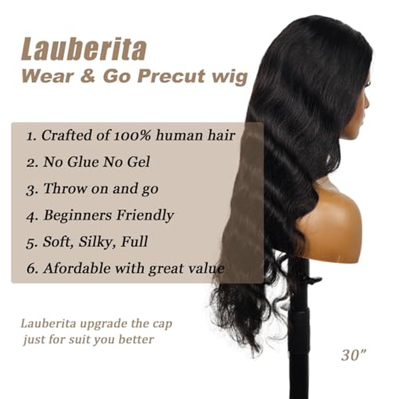 30 Inch 5x5 HD Lace Closure Wigs Human Hair Glueless Wigs Pre Plucked Pre Cut for Beginners 180% Density Body Wave Lace Front Wigs Human Hair Glueless Wear and Go