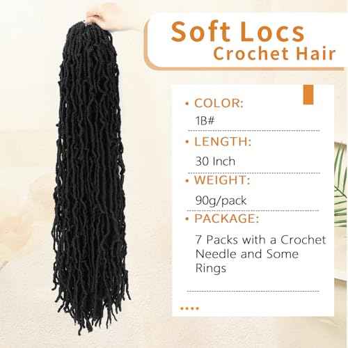 Karida Faux Locs Crochet Hair 30 Inch, 7 Packs Soft Locs Crochet Hair For Black Women Pre Looped, Long Soft Locs Crochet Locs (1B#, 30 Inch (Pack of 7))