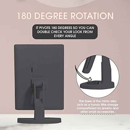 Beautyworks Backlit Makeup Vanity Mirror 36 LED Lights Touch-Screen Light Control, Tri-Fold 1/2/3X Magnification, Portable High-Definition Cosmetic Magnifying Personal Makeup Mirrors (Midnight Black)