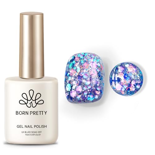 Born Pretty Glitter Gel Nail Polish with Sequins, Long Lasting U V Gel Polish for Manicure and Nail Art, DIY at Home, Salon-Quality, Easy to Apply, 15ml Set8