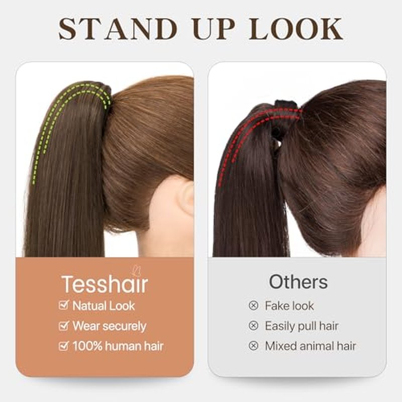Claw Clip In Ponytail Extension, 100% Human Hair Ponytail Extension, No Tangle & Smooth, 115g, 18 Inch #Light Brown