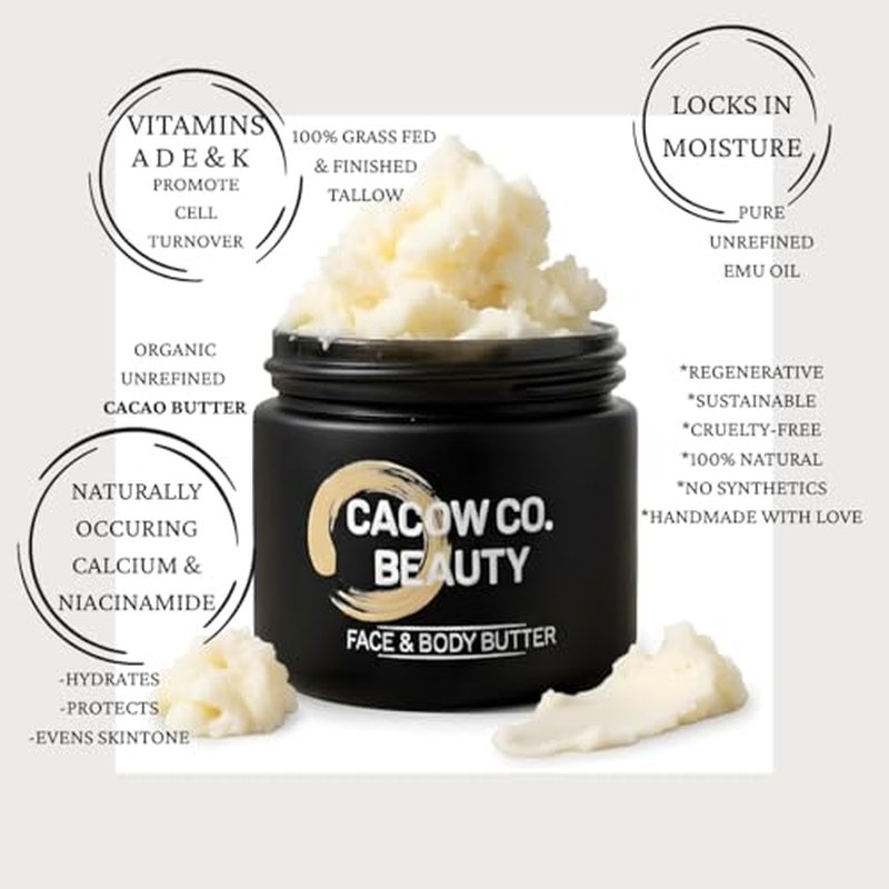 100% Grass Fed & Finished Tallow with Organic Unrefined Cacao Butter - The Face & Body Butter