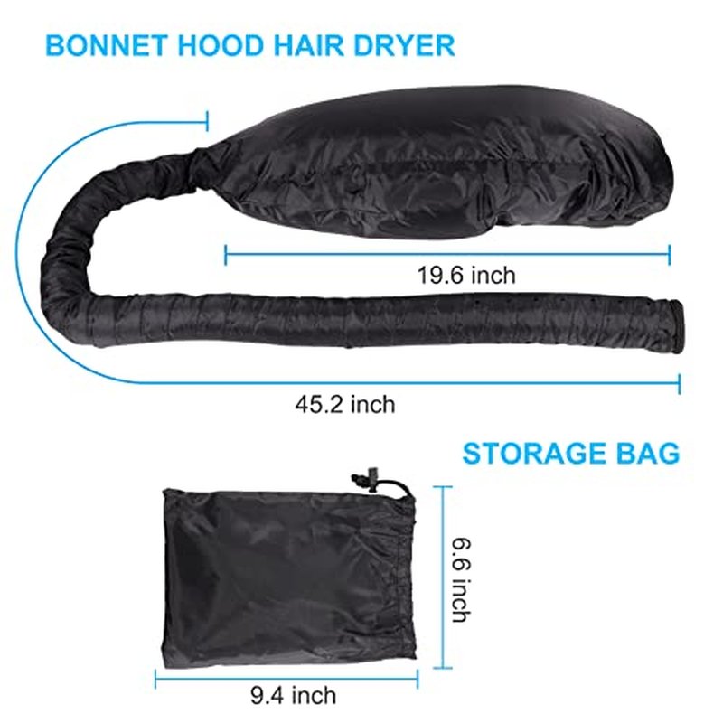Upgraded Large Hooded Hair Dryer Bonnet Cap with Long Tube for Fast Drying, Fits All Head Sizes and Hair Styling