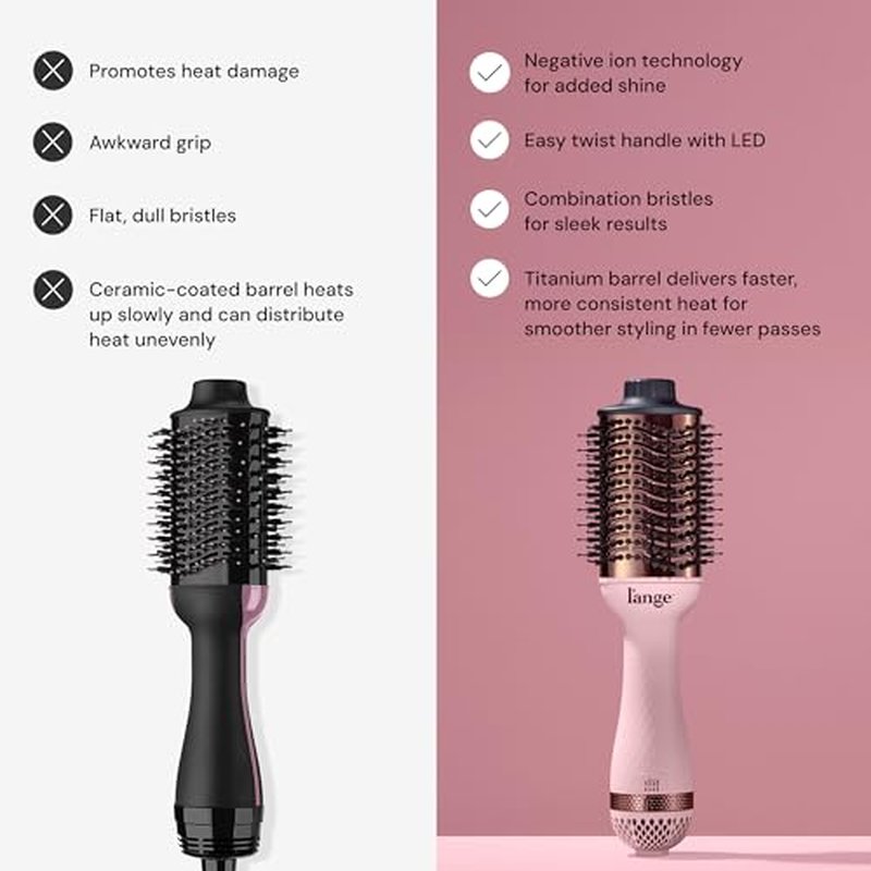 L'ANGE HAIR Le Volume 2-in-1 Titanium Blow Dryer Brush | Hot Air Brush for Hair Drying & Styling | Ionic Oval Barrel for Smooth, Frizz-Free Volume | (Blush ? 60mm)
