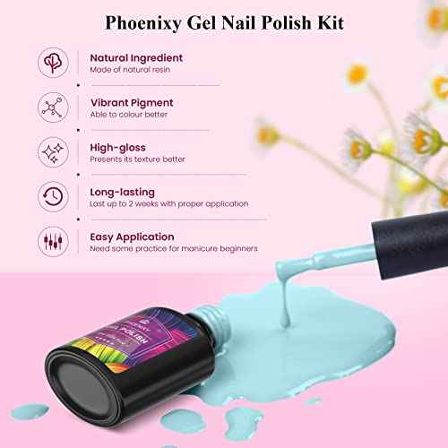 Phoenixy Gel Nail Polish Kit with U V Light, 36 PCS Gel Nail Kit Pink Red Brown Blue Green Nail Polish Set Manicure Starter Kit Gifts for Women