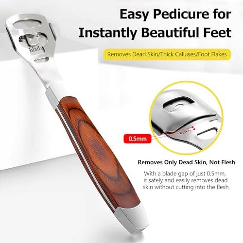 Foot Care Pedicure Callus Shaver with Wood Handle - Hard Skin Remover Including 10 Blades