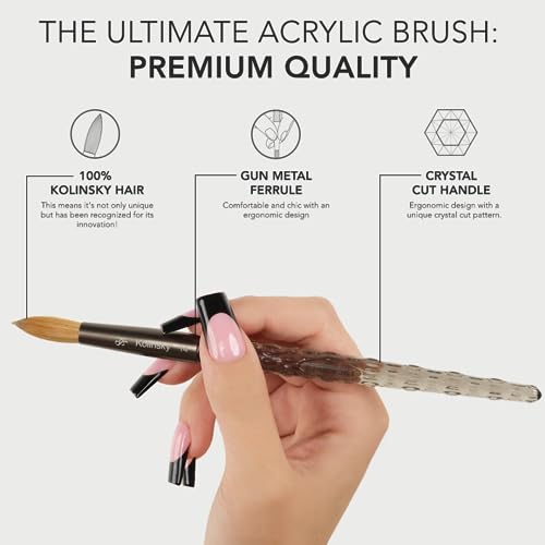 Kiara Sky Acrylic Brush #10 - Black | 100% Pure Kolinsky | Crystal Cut Handle and Acetone Resistant