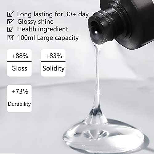 beautilux No Wipe Gel Top Coat, 100ml Nail Top Coat Gel Refill, Long Lasting High Gloss for Home Nail Salon, 3.5 fl.oz