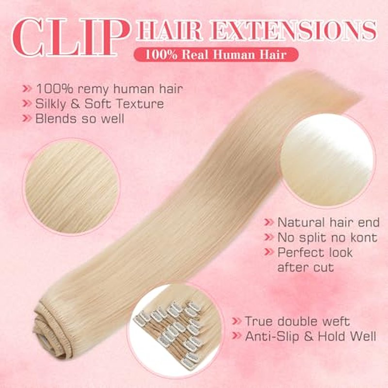 S-noilite Clip in Hair Extensions Real Human Hair 16 Inch Natural Blonde Hair Extensions Remy Human Hair Clip In For Women Natural Straight Clip on Extension Double Weft 8PCS 130g #24
