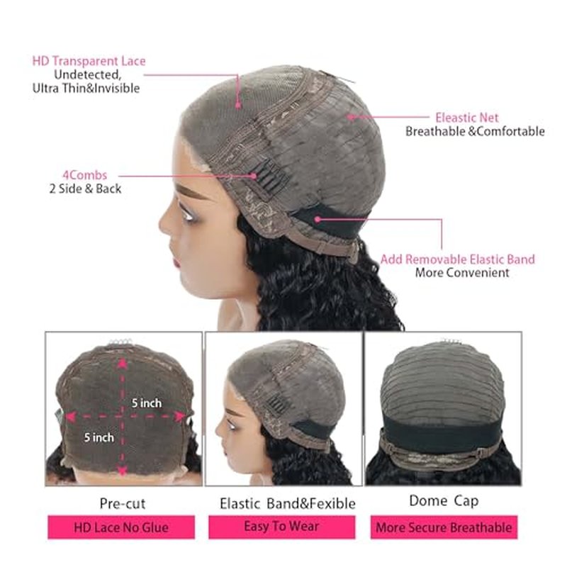 26 Inch Water Wave Lace Front Wigs Human Hair Wigs for Black Women 180% Density 5x5 HD Lace Front Glueless Wigs Human Hair Pre Plucked with Baby Hair Deep Curly Lace Frontal Human Hair Wig