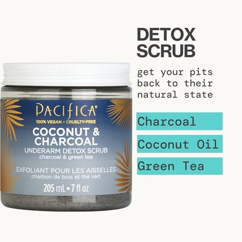 Pacifica Underarm Body Scrub - Armpit Detox Coconut & Charcoal Deodorant? Exfoliating & Nourishing for Natural Deodorant Users ? Aluminum-Free & Safe for Sensitive Skin, Vegan & Cruelty-Free, 7 fl oz
