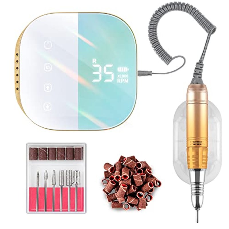 Madenia Rechargeable Nail Drill for Acrylic Nails, Professional 35000rpm Portable Nail Drill Cordless Manicure Drill Machine Nail Art Electric Nail File