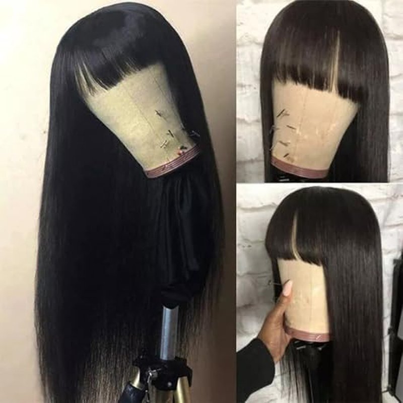 Straight Wigs Human Hair with Bangs 180% Density Brazilian Virgin Human Hair Wigs Glueless Machine Made Wigs for Women None Lace Front Wigs Natural Color 20 Inch