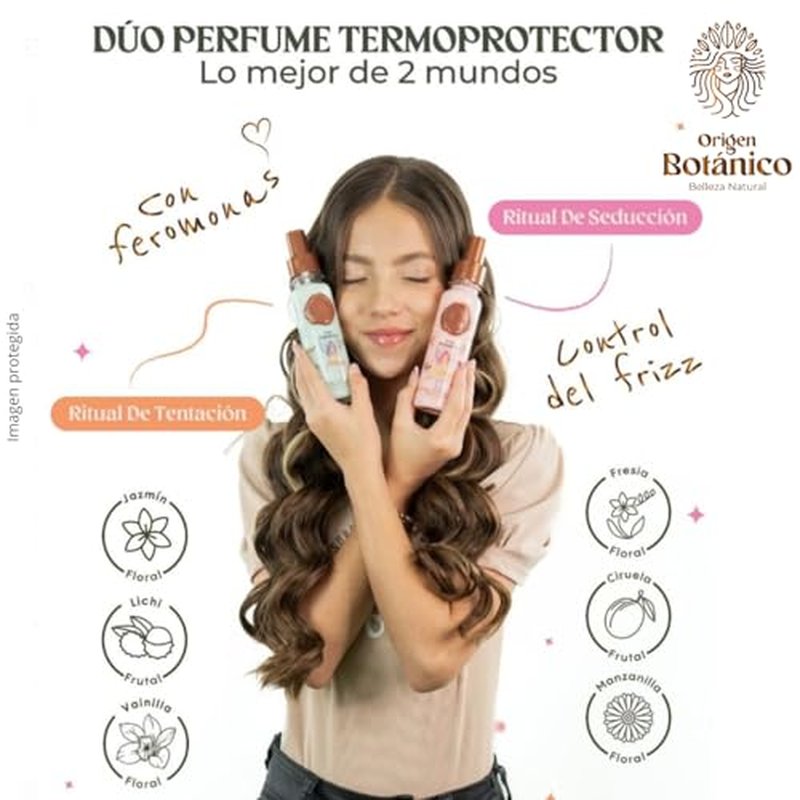 Hair Perfume - DUO Protector Termico para Cabello, Desenredante y Control Frizz Con Feromonas, Protecci?n Solar - Ritual Seducci?n y Ritual Tentaci?n Floral y Frutal 120ML - Leave in Conditioner Spray