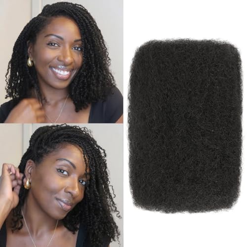 Afro Kinkys Bulk Human Hair for Braiding & Twists 12 Inch 50g/Pack, 1B Color Afro Kinkycurly Bundles Human Hair Suitable for Mini Twist, Micro Locs Extensions, Locs Repair & Various Hairstyles
