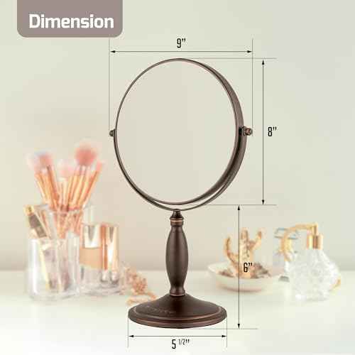 OVENTE 8'' Tabletop Makeup Mirror with 1X/7X Magnification, 360¡Æ Swivel Design and Double-Sided Free-Standing Vanity Mirror Perfect for Dresser, Bedroom and Office Desk, Antique Bronze MNLAT80ABZ1X7X