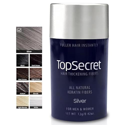 Top Secret Hair Thickening Building Fibers Refills - Undetectable & Natural Hair Filler - for Men & Women - Instantly Fill In Fine Thinning Hair - Weather & Sweat Resistant (Silver, Regular)