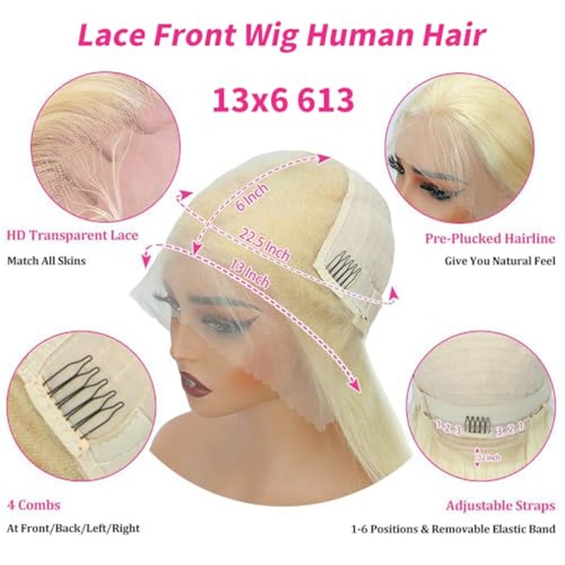 613 Lace Front Wig Human Hair 13x6 Blonde HD Lace Front Wigs Human Hair Pre Plucked 200% Density Straight HD Transparent Lace Frontal Glueless Wigs Human Hair Blonde Wig 20 Inch