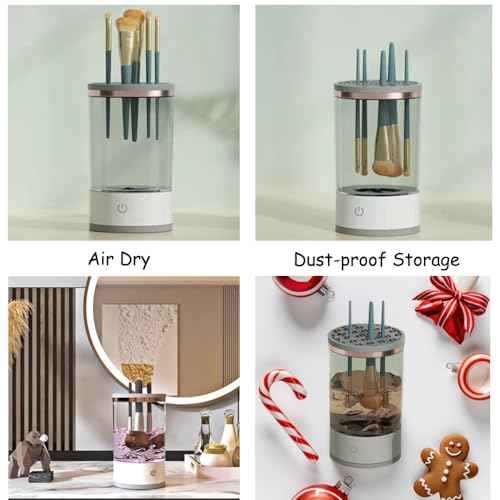 Makeup Brush Cleaning Machine - Automatic Cosmetics Brush Cleaner, Electric Make-up Brush Cleaner and Dryer, Dust-proof Beauty Brushes Organizer, Birthday Gift for Ladies