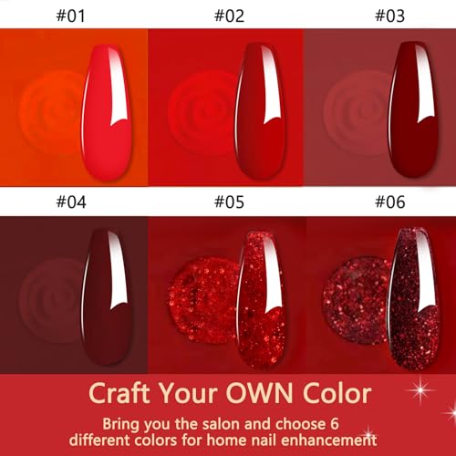 Dip Powder Set, Honey Joy 6 Colors Classic Red Collection Glitter Dipping Powder Set Nail Art Manicure DIY Salon Home Gifts for Women, No Need Nail Lamp Cured, DP-T