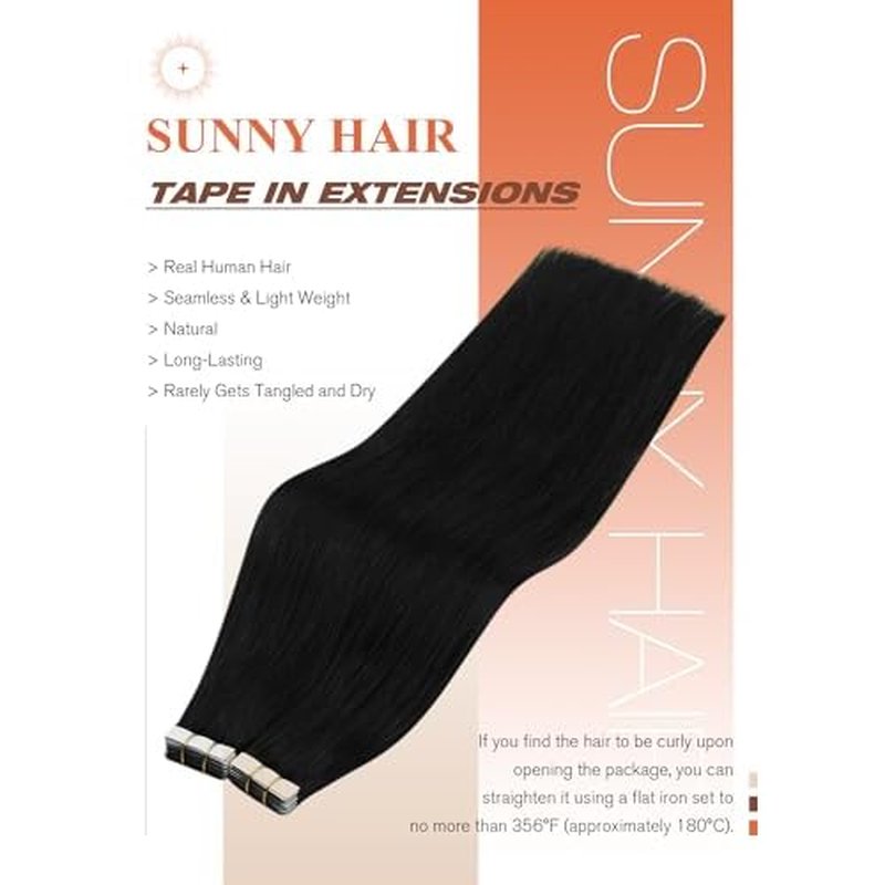 Sunny Hair Tape in Hair Extensions Human Hair 26inch Hair Extensions Real Human Hair Tape in Extensions for Women Jet Black Invisible Remy Hair Natural Straight Skin Weft Double Sided Tapes 20Pcs 50g