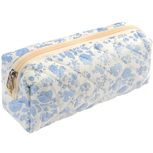 Makeup Bag Cosmetic Bags for Women Floral Toiletry Bag Cute Cotton Makeup Bag Quilted Makeup Bags Zipper Make Up Pouch Flower Travel Toiletry Organizer Bag Portable Storage Bag