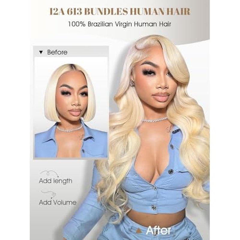 613 Blonde Body Wave Bundles Human Hair 26 Inch 613 Bundle 100% Unprocessed 12A Grade Brazilian Virgin Hair Bundles 1 Single Bundle Human Hair 613 Blonde Bundle
