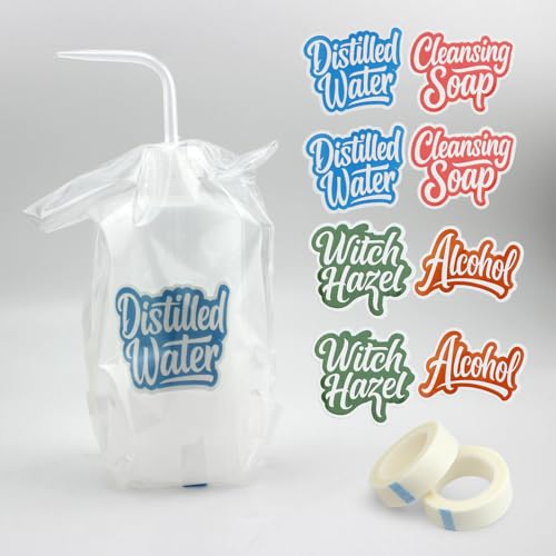 Wash Bottle Bags?250PCS Tattoo Bottle Covers for 17oz/500ml Squeeze & Spray Bottles, with 8 Bottle Stickers, 2 Paper Tapes, 100 Rubber Bands?Professional Tattoo Supplies Accessories Kit (Clear Kit)