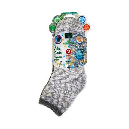Earth Therapeutics Aloe Socks ? Infused w/Aloe Vera & Vitamin E ? Helps Dry Feet, Cracked Heels, Calluses ? Use with Lotion ? Grey/Confetti (2 Pairs)
