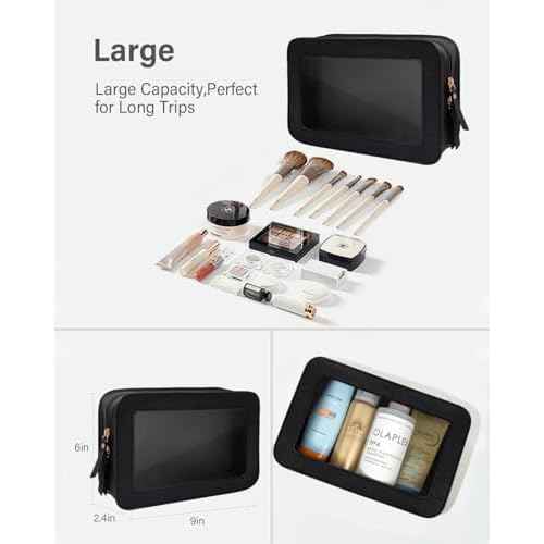 Clear Makeup Bag Set for Women Portable Clear Makeup Bag Cute Waterproof Travel Cosmetic Bag Travel Essentials Car Accessories for Women Men(Black, Standard + Mini)