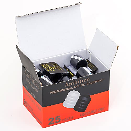 Ambition 25pcs Tattoo Grip Cover Silicone - Disposable Tattoo Pen Grip Cover for Rotary Tattoo Machine