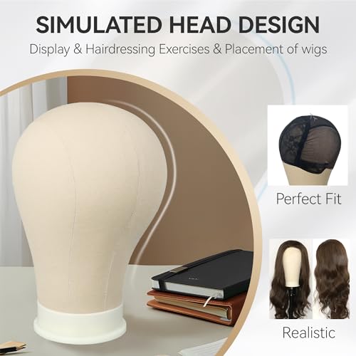 22 Inch Wig Head for Wig, Canvas Mannequin Head with Mount Hole, Manikin Head for Wig Making, Styling and Display, Head Contour More Realistic