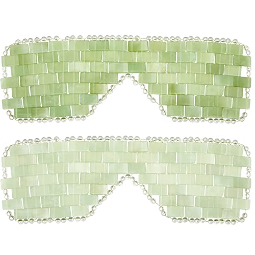 Hercicy 2 Pcs Jade Eye Mask Green Jade Stone Facial Cooling Mask for Alleviate Puffiness Face Massage Relax Eyes Relieve Migraine Meditation Beauty (White,Green)
