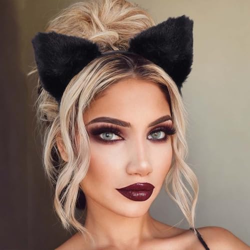 BARTOSI Cat Ears Headband Black Leopard Ear Headpiece Halloween Costume Hair Accessories for Women and Girls